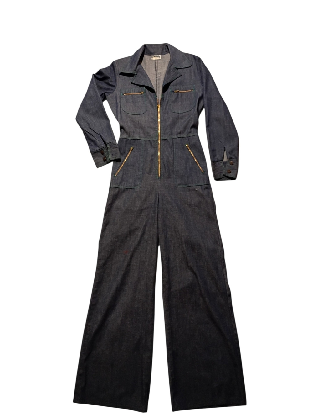 Dark Indigo Women's Denim Overalls Jumpsuit with Gold Zippers